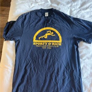 Sporty & Rich Navy Tee with Yellow Track Logo